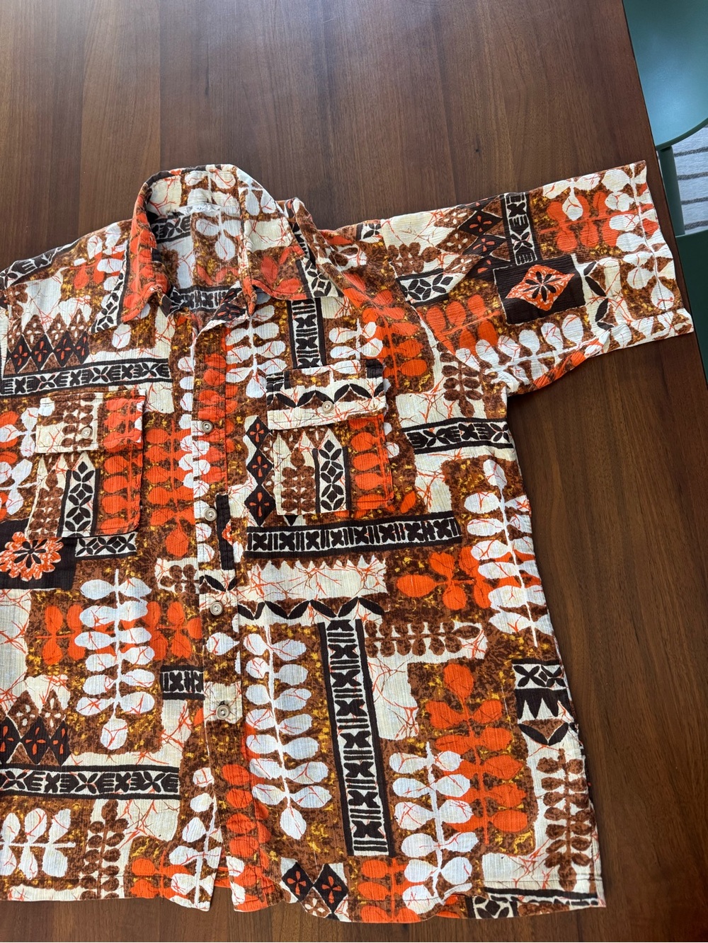 Vintage 70s Tiki Hawaiian Shirt XL XXL Tropical Barkcloth Style Camp Collar - Picture 10 of 15